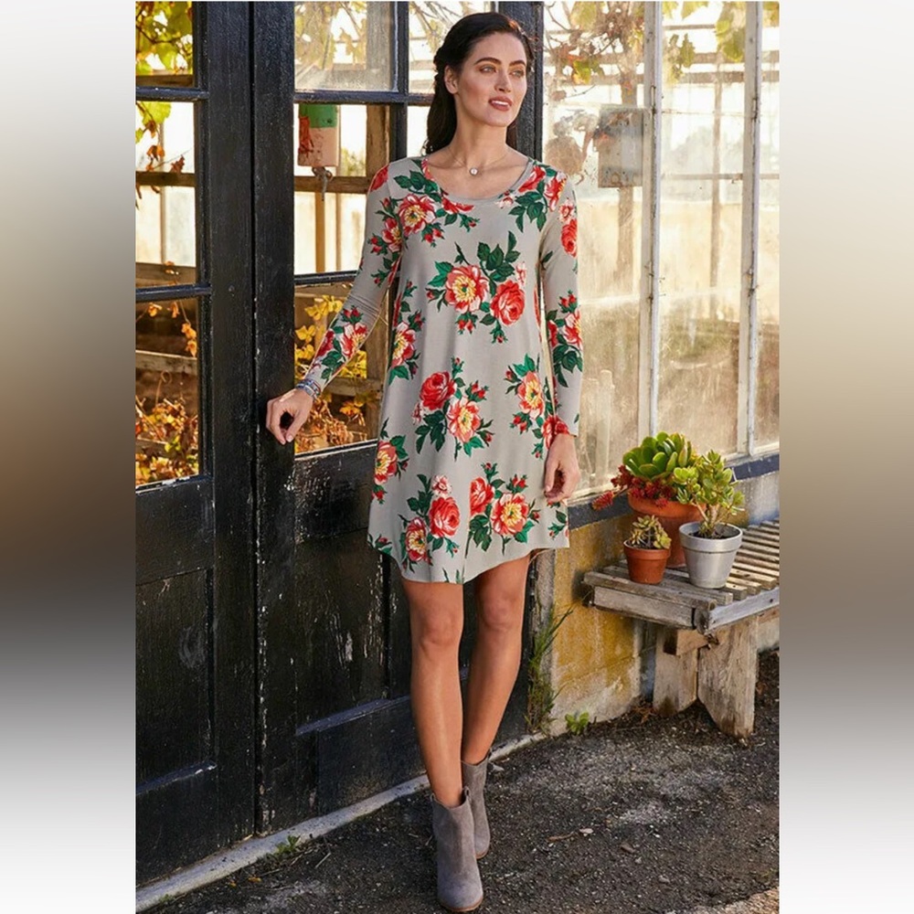 Matilda Jane Women’s Say I’m a Dreamer Floral Swing Long Sleeve Stretch Dress M